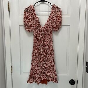 ASTR The Label Ruched Floral Chiffon Flared Mini Dress - Size Small